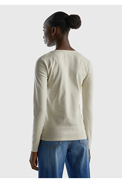 United Colors of Benetton Γυναικείο μακρυμάνικο μπλουζάκι σε μπεζ λαιμόκοψη