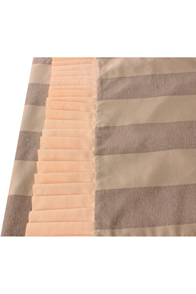 YASTIKMİNDER Şantuk Tafta Gri Bej Çizgili 3 Parça Yatak Throw Şal Runnerı
