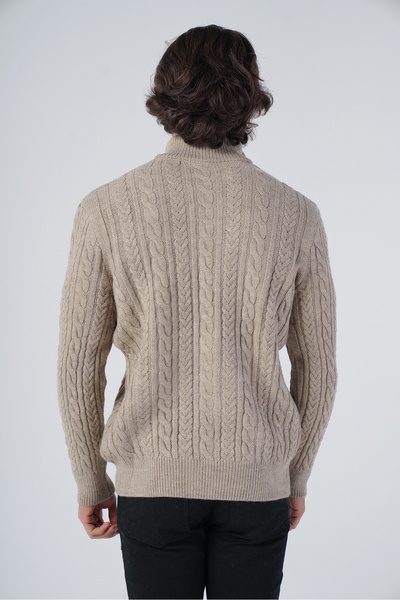 Trist Star Βισόν Ανδρική Μπλούζα με Πλεξούδα και Φερμουάρ, Ψηλός Γιακάς, Πλεκτή Μαλλί Ζακέτα