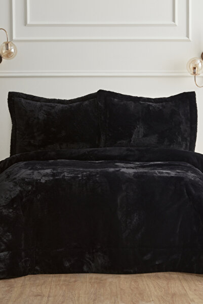 Karaca Home Fluffy Çift Kişilik Kürk Yatak Örtüsü Siyah