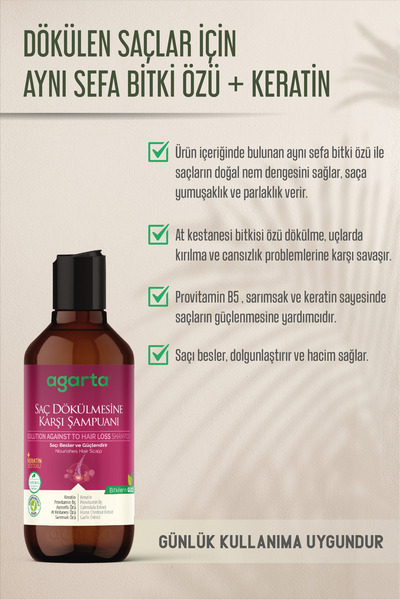 Agarta Doğal Şampuan Saç Dökülmesine Karşı Çözüm 400 Ml 3 Adet