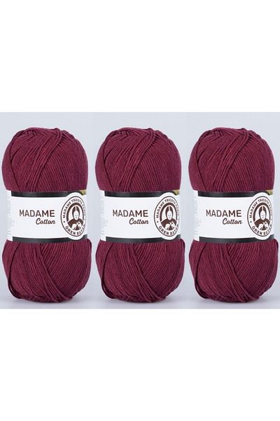 Ören Bayan Νήματα πλεξίματος χειρός Madame Cotton 100 gr 3 τεμάχια Χρώμα 010 Claret Red