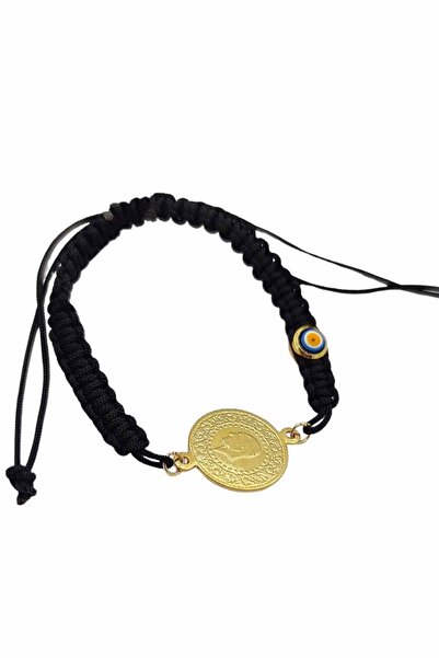 SAYAR 22 Ayar Altın Kaplama Siyah İpli Çeyrekli Bileklik