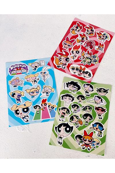 Bikutumutluluk مجموعة ملصقات POWERPUFF GIRLS BEST FRİENDS FOREVER RENGARENK مكونة من 3 قطع