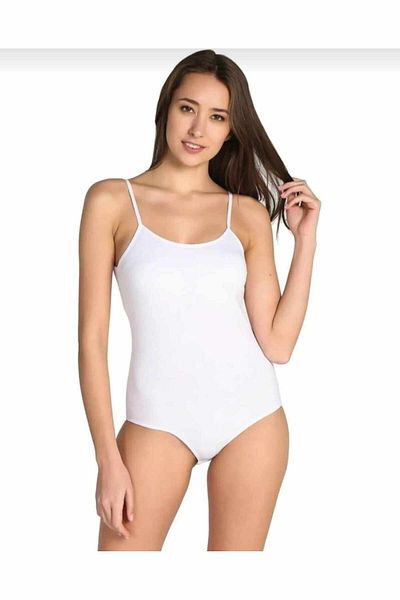 atlı bayan giyim Tutku Women's White 2 Pieces Pack Lycra Hooked Snap Bodysuit with Rope Strap
