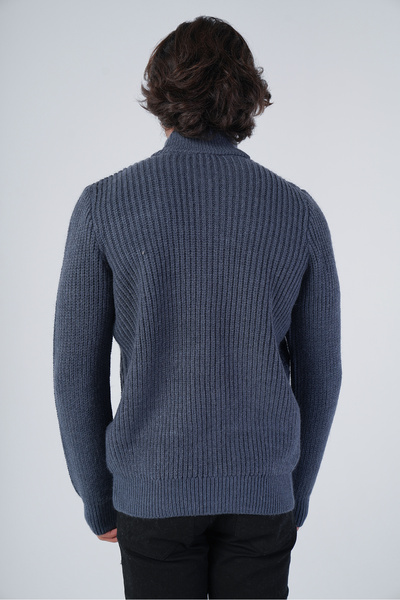 Trist Star Чоловічий светр з капюшоном Indigo з трикотажу з вовни, з високим коміром - Trıst-5298