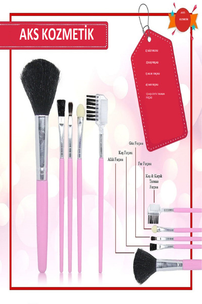 aks kozmetik Profesyonel Pratik 5'li Göz Kaş Makyajı Fırça Seti