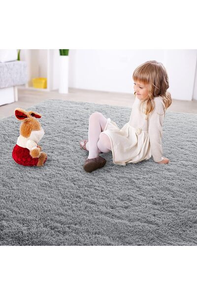 SARAZ HALI Μαλακό χαλί με μακριά τρίχα με γκρι αντιολισθητική βάση - Πλένεται ρολό πόρτας