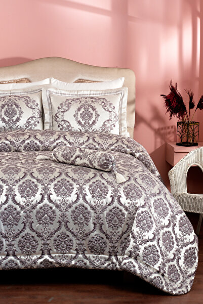 Evlen Home Collection Husă de pat Hilal Dz Jacquard 4 piese Liliac/Argintiu