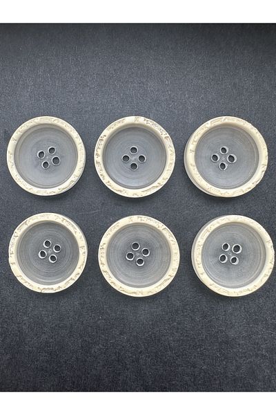 aensia White Embossed Transparent Inside Special Design Button 40 Size Button Flat Polyester Button - Pack of 6
