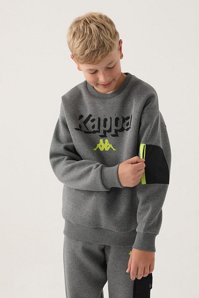 Kappa Anthracite Melange Ribbed Collar Sleeve Zipper Detail Boy's Sweatshirt