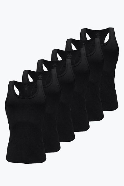 Malabadi Men's Black 6 Pack 100% Cotton Rib Sports Undershirt 6M039-E