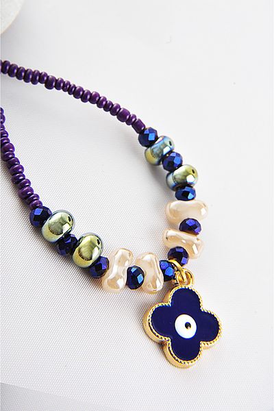 EUROMODA Flower Beaded Evil Eye Design Necklace