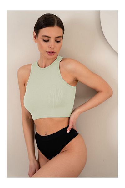 MİSTİRİK Murana Model Seamless Knitted Model Knitted Model Half Body Flexible Crop Ecru Color