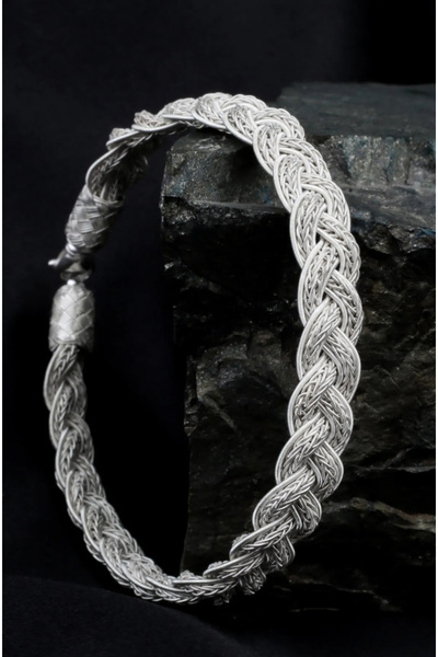 Black Sea Port Trabzon Kazaziyesi El İşi Örgü Model Gümüş Bileklik