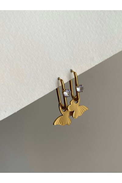 Owentis أقراط تامارا على شكل فراشة من الفولاذ الذهبي المرصع بالأحجار - لا تشويه -