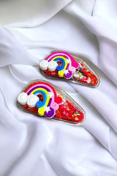 AYMETA TİCARET 2-Piece Sequined Rainbow Snap Buckle Set for Children