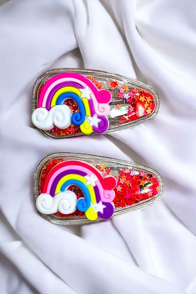 AYMETA TİCARET 2-Piece Sequined Rainbow Snap Buckle Set for Children