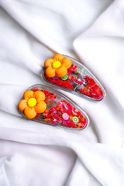 AYMETA TİCARET 2-Piece Sequined Floral Snap Kids Buckle Set