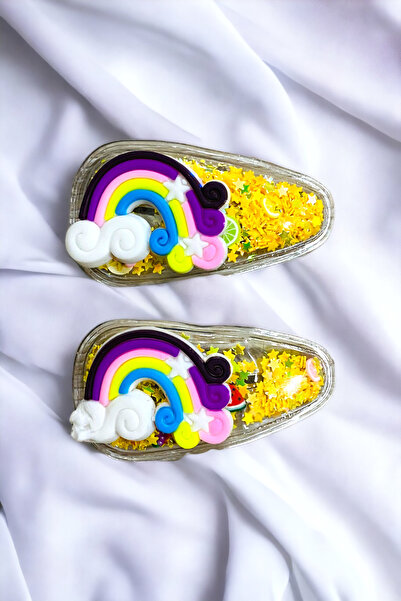 AYMETA TİCARET Set de 2 catarame pentru copii cu paiete curcubeu