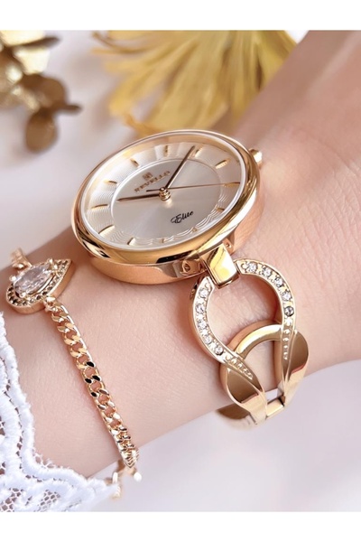 Revello Altın Kaplama Muhteşem Elite Taşlı 30 Mt Su Geçirmez Bileklik Lady Wristwatch
