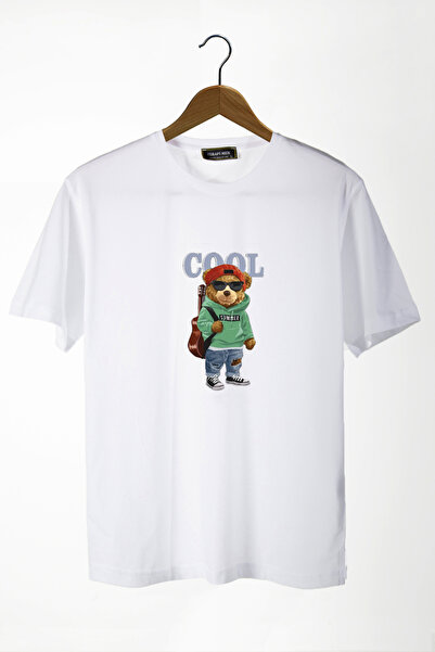 Terapi Men Tricou de bază din bumbac, unisex, alb, cu imprimeu cu ursuleț de ...