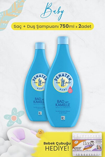 Penaten Baby Saç Duş Şampuanı Papatya Özü 750 ml x 2 Adet ve Bebek Çubuğu