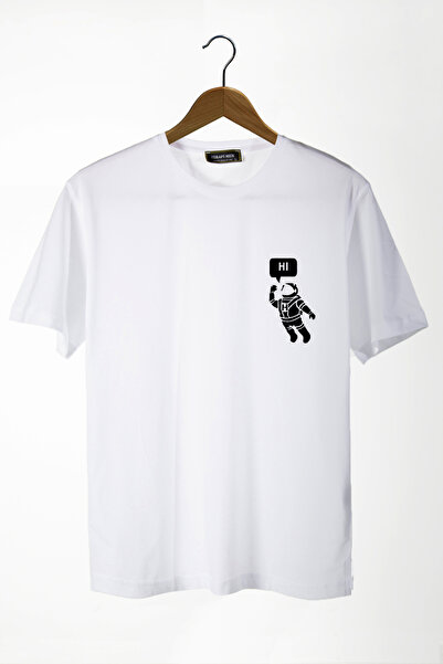 Terapi Men Unisex Λευκό T-Shirt με στάμπα Astronaut στο μπροστινό μέρος, με λ...