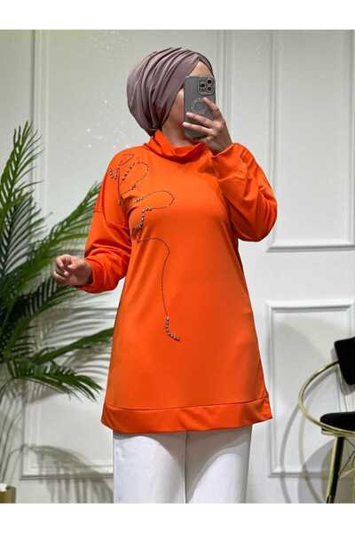 masalabiyem 1375 K 50 TURUNCU DEGAJE YAKA BEYOGLU TAŞLI TUNİK