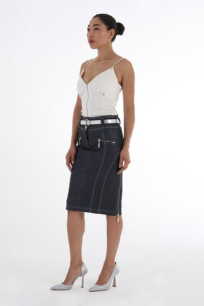 Balizza BLZ- FRONT ZIPPER POCKET BACK ZIPPER SLIT SIX JEANS SKIRT