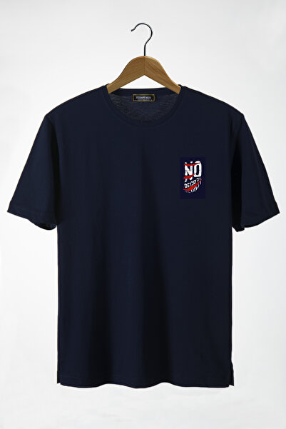 Terapi Men Unisex Navy Blue No Regret Printed Crew Neck Oversize βαμβακερό μπ...