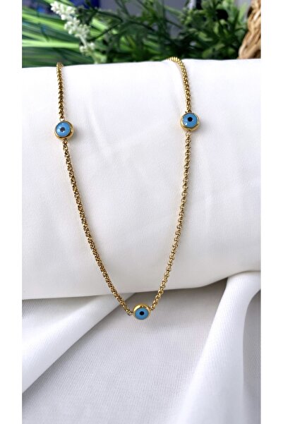 JustGAF قلادة من الفولاذ بتفاصيل عين الشر باللون الذهبي/الذهبي