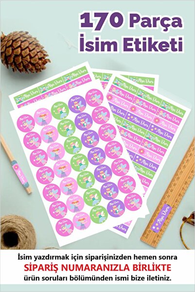 Piksel Sticker Renkli Peri Okul Etiketi Kalem Defter Etiketi Özel İsim Yazıla...