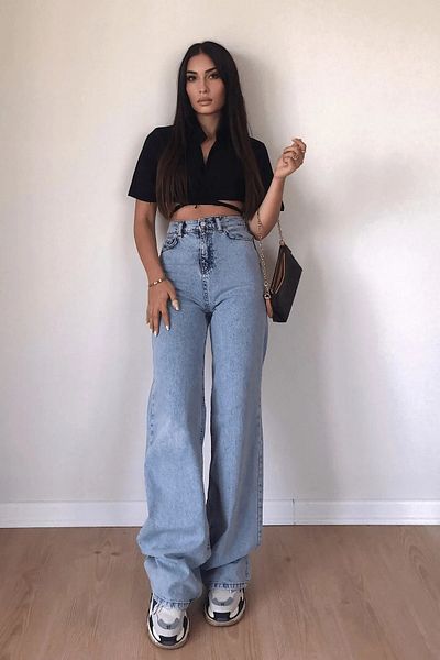 Livik Harem Snow Wash Μπλε ψηλόμεσο Lycra Casual Jeans Palazzo Παντελόνι