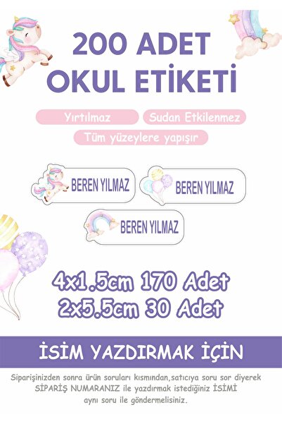 WALLHUMAN Unicorn Temalı Okul Etiketi Kalem Defter Özel Isim Yazılabilen Etiket