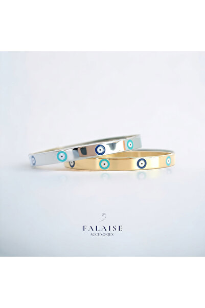 Falaise Accessories NAZAR BONCUĞU MİNELİ KELEPÇE BİLEKLİK 60MM - GÜMÜŞ