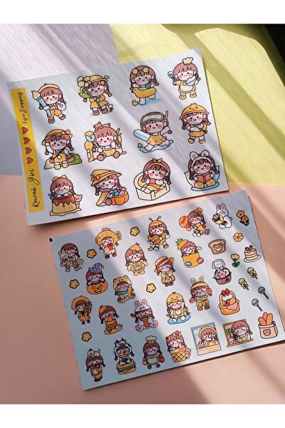 EyER Shoping Set de autocolante galbene Kawaaii Girl Sticket