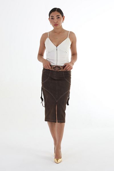 Balizza BLZ-SIDES STRIP ACCESSORY STONE EMBROIDERED JEANS SKIRT