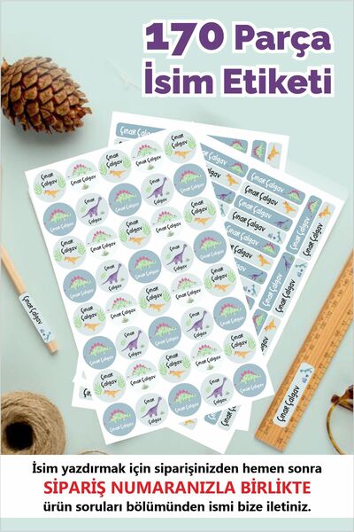 Piksel Sticker Dinazor Temalı Okul Etiketi Kalem Defter Etiketi Özel İsim Yaz...