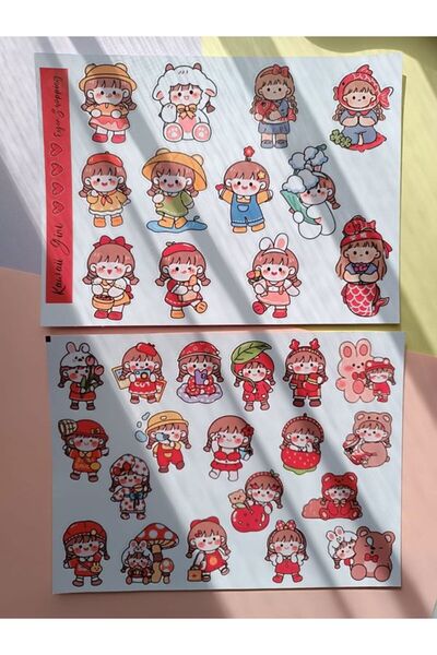 EyER Shoping Κόκκινο σετ αυτοκόλλητων Kawaaii Girl Sticket
