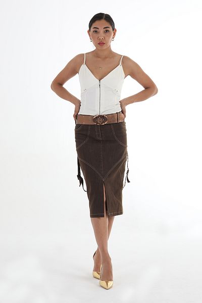 Balizza BLZ-SIDES STRIP ACCESSORY STONE EMBROIDERED JEANS SKIRT