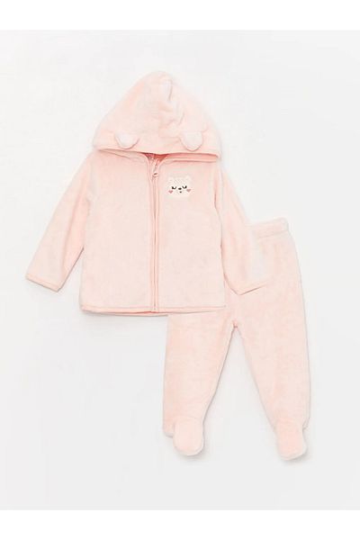 LC Waikiki LCW baby Hooded Long Sleeve Baby Girl Zippered Sweatshirt and Pants 2-pack