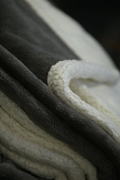 Tandoğan Mobilya Çift Taraflı Kadife Ve Yünlü Tv Battaniyesi, Koyun Yünü Lüks Gri Tv Battaniyesi (160X200)