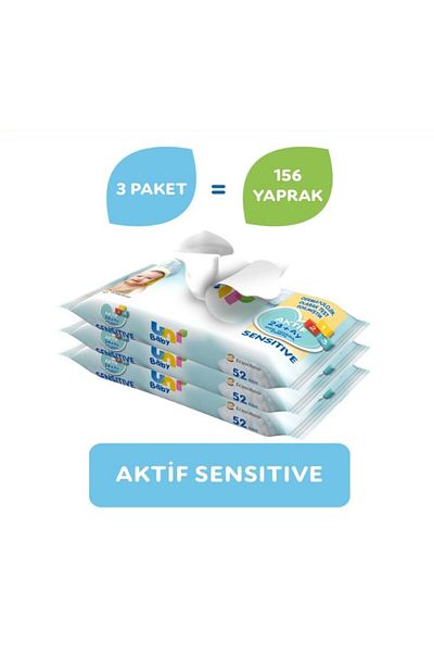 Uni Бебешки мокри кърпички Baby Active Sensitive 24+ месеца 3 x 52 броя