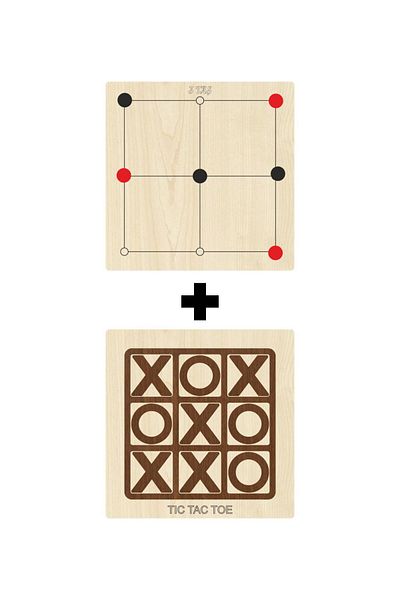 Ahtek Wooden Tic-tac-toe + 3 Stone Mind, Intelligence, Strategy and Skill Games Set