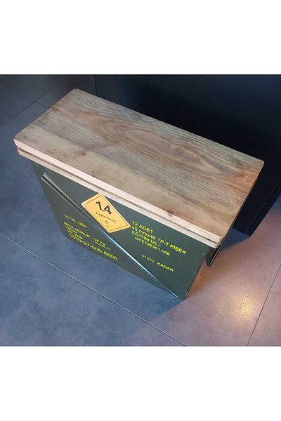 kho military design 47x22x38 cm Metal Box with Wooden Lid