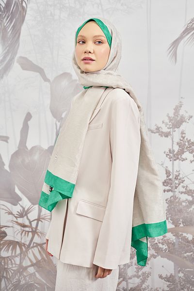 ARMANDA Checkerboard Monogram Shawl - Stone-Benetton