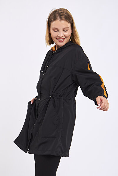 Moda Tuğram Micro Midi Black Sleeves Mustard Raincoat & Windbreaker