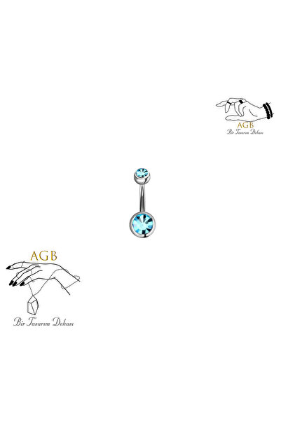 agbtasarım ÇİFT TOP TAŞLI CERRAHİ ÇELİK GÖBEK PİERCİNG