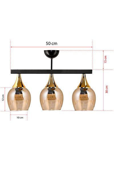 DEDE TRIPLE UFO PENDANT LIGHT CHANDELIER BLACK HONEY COLOR GLASS GOLD FUNNEL